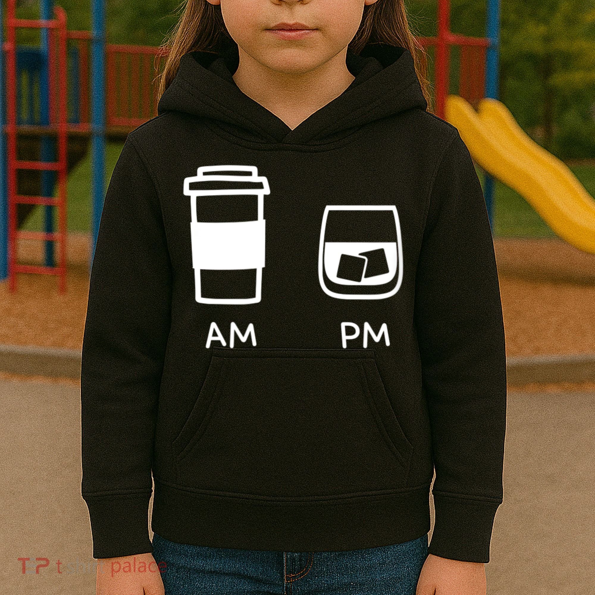 Big And Tall Am To Pm Coffee Whisky Rum Tequila Vodka Kids Hoodie