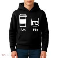 Big And Tall Am To Pm Coffee Whisky Rum Tequila Vodka Kids Hoodie thumb 4