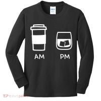 Big And Tall Am To Pm Coffee Whisky Rum Tequila Vodka Kids Long Sleeve Shirt thumb 0