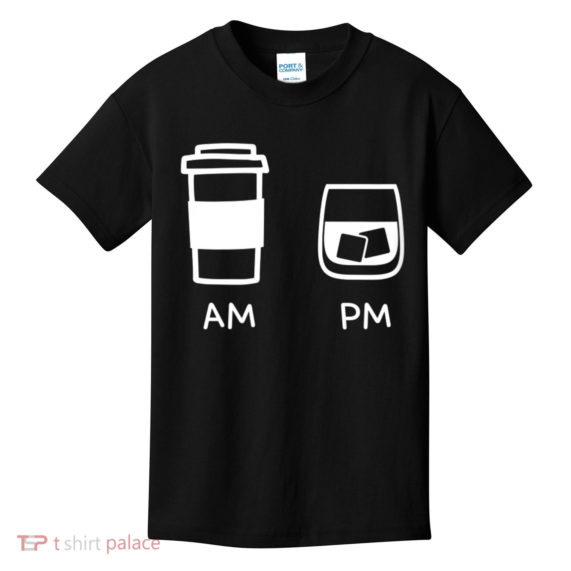 Big And Tall Am To Pm Coffee Whisky Rum Tequila Vodka Kids T-Shirt