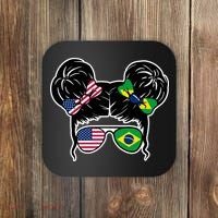 Brazil And United States Flag Messy Bun Coaster thumb 0