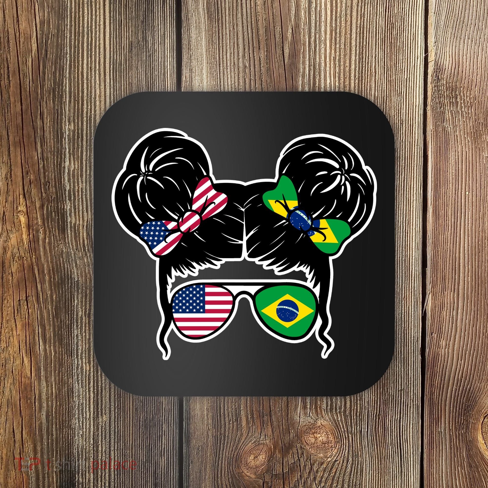 Brazil And United States Flag Messy Bun Coaster