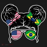 Brazil And United States Flag Messy Bun Toddler Hoodie thumb 2