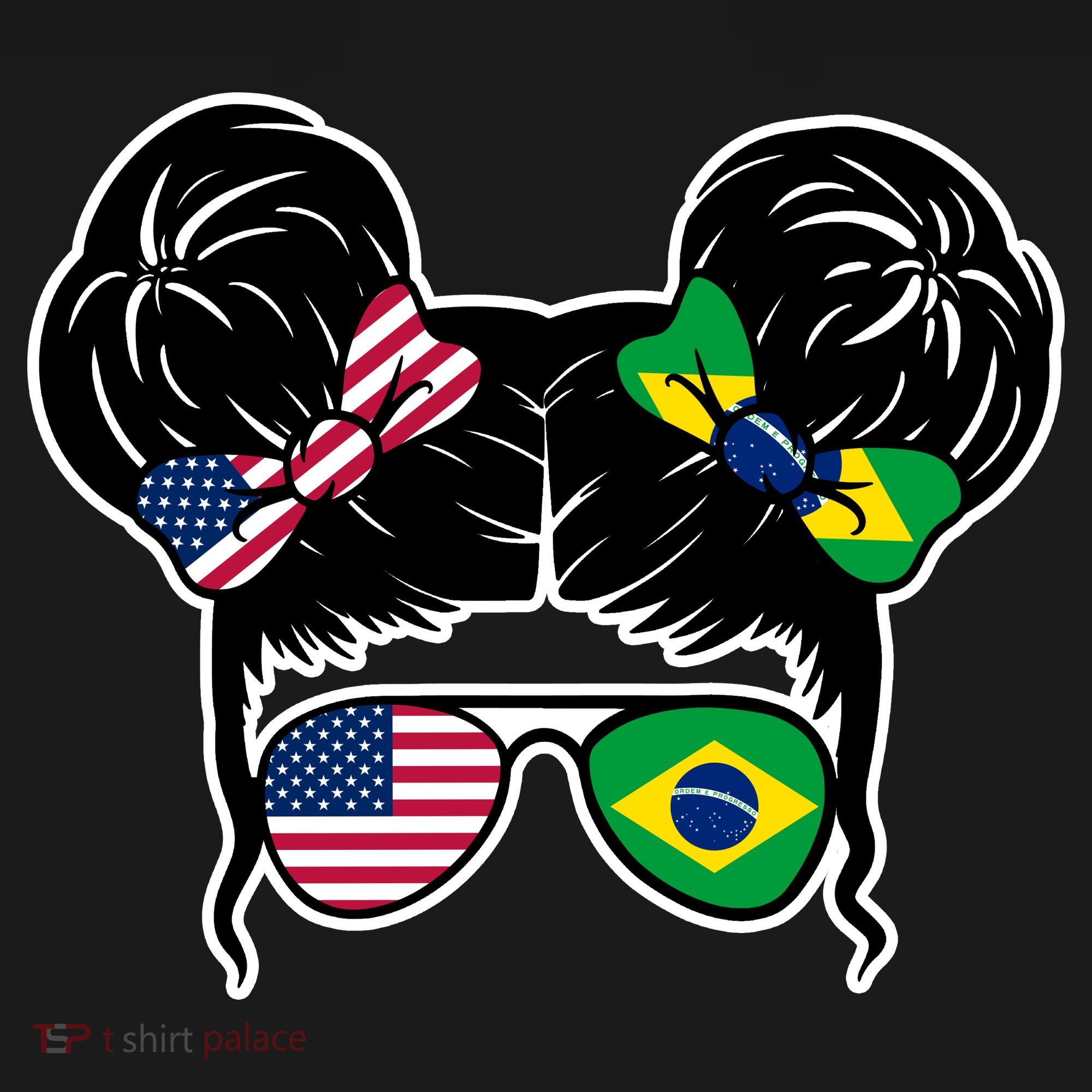 Brazil And United States Flag Messy Bun Toddler Hoodie