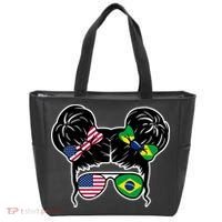 Brazil And United States Flag Messy Bun Tote Bag thumb 0