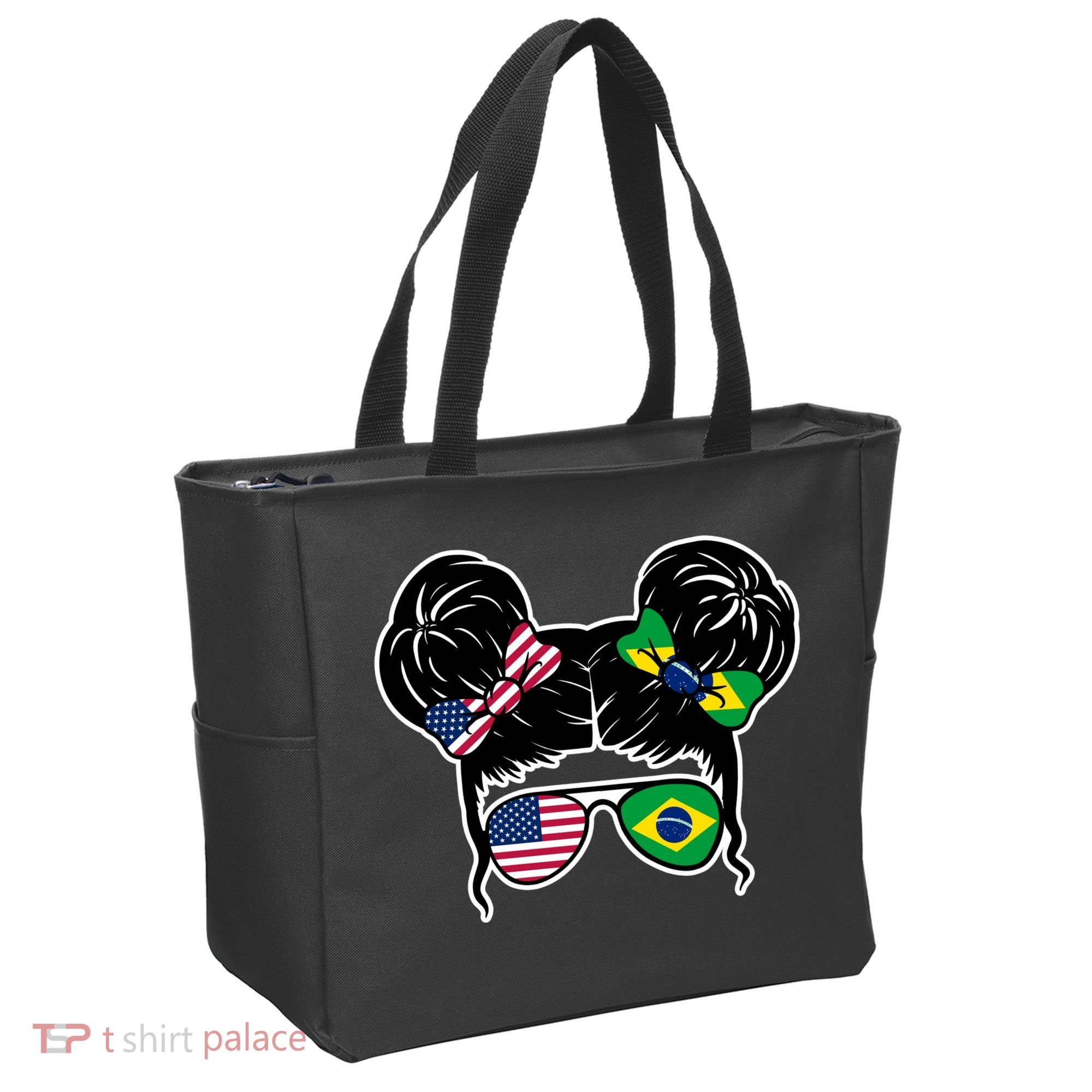 Brazil And United States Flag Messy Bun Tote Bag