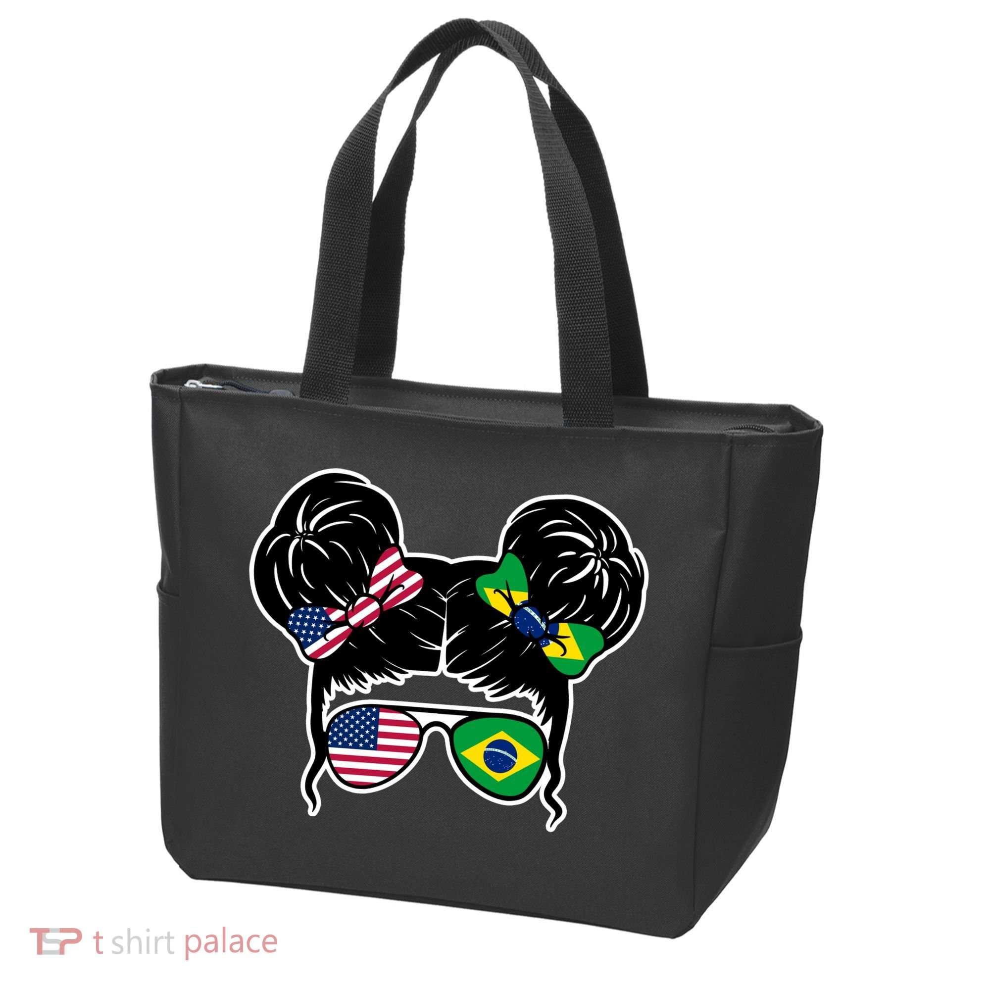 Brazil And United States Flag Messy Bun Tote Bag