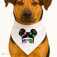 Brazil And United States Flag Messy Bun USA-Made Doggie Bandana thumb 1