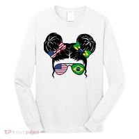 Brazil And United States Flag Messy Bun Long Sleeve Shirt thumb 0