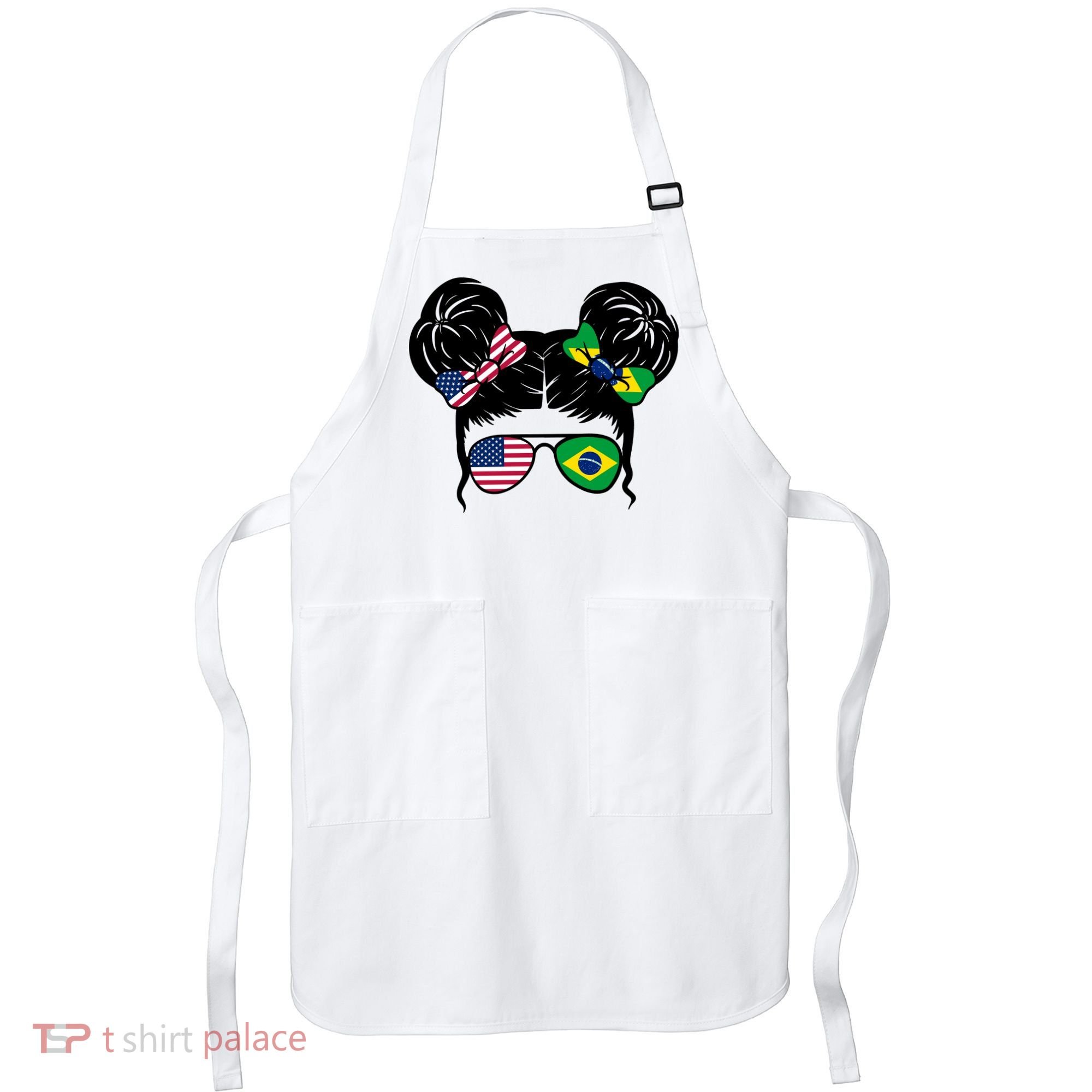 Brazil And United States Flag Messy Bun Apron