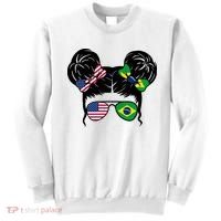 Brazil And United States Flag Messy Bun Sweatshirt thumb 0