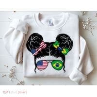 Brazil And United States Flag Messy Bun Sweatshirt thumb 2