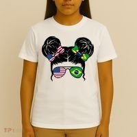 Brazil And United States Flag Messy Bun T-Shirt thumb 4