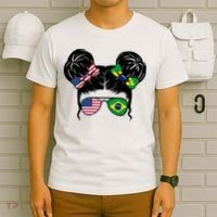 Brazil And United States Flag Messy Bun T-Shirt thumb 6