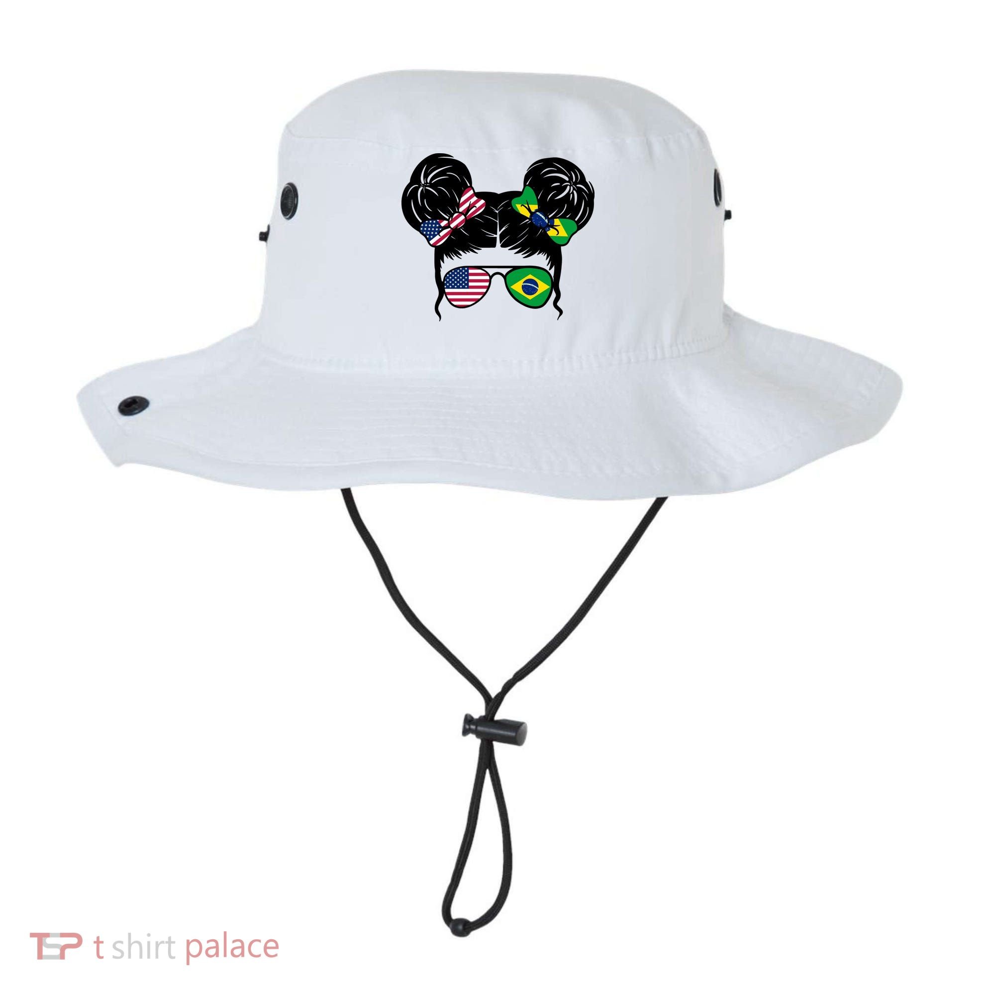 Brazil And United States Flag Messy Bun Bucket Hat