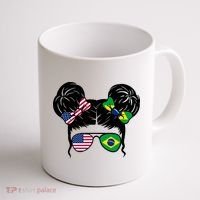Brazil And United States Flag Messy Bun Coffee Mug thumb 1