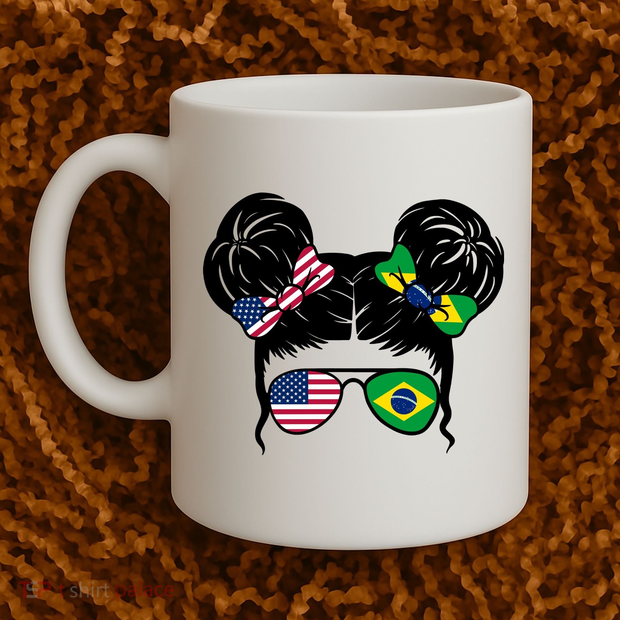 Brazil And United States Flag Messy Bun Coffee Mug