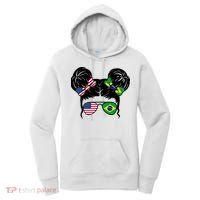Brazil And United States Flag Messy Bun Women's Hoodie thumb 0
