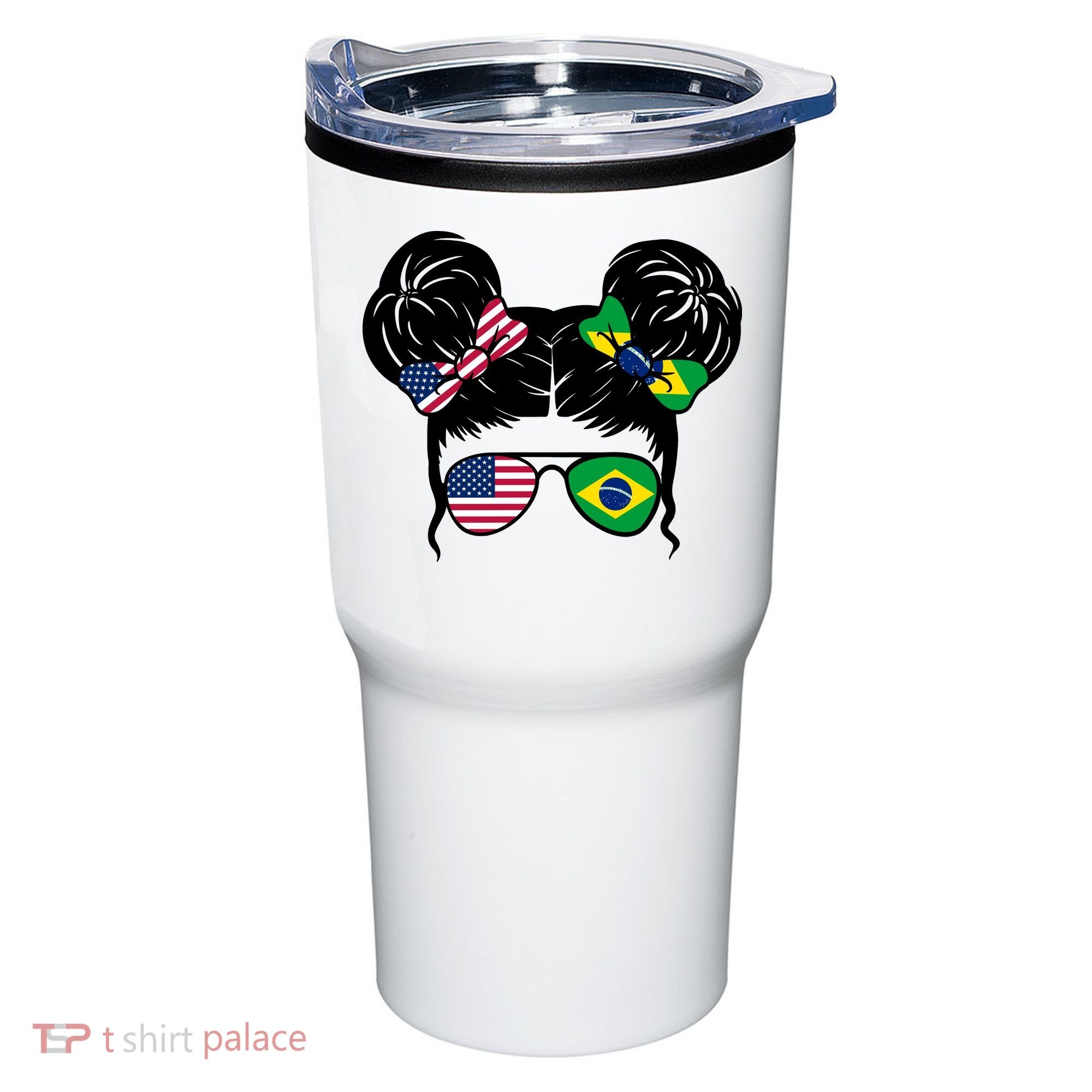 Brazil And United States Flag Messy Bun Tumbler