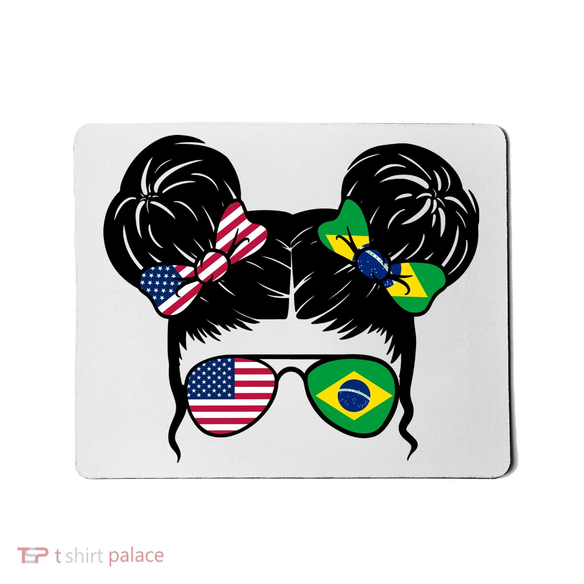 Brazil And United States Flag Messy Bun Mousepad