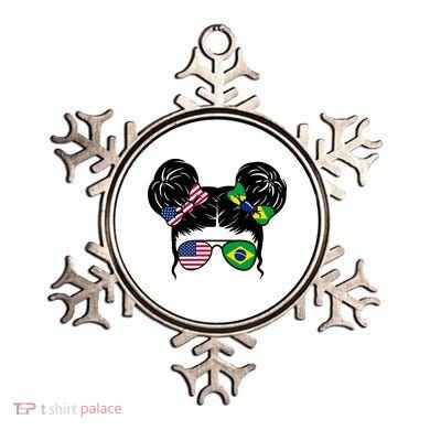 Brazil And United States Flag Messy Bun Ornament