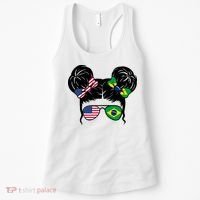 Brazil And United States Flag Messy Bun Women's Tank Top thumb 0