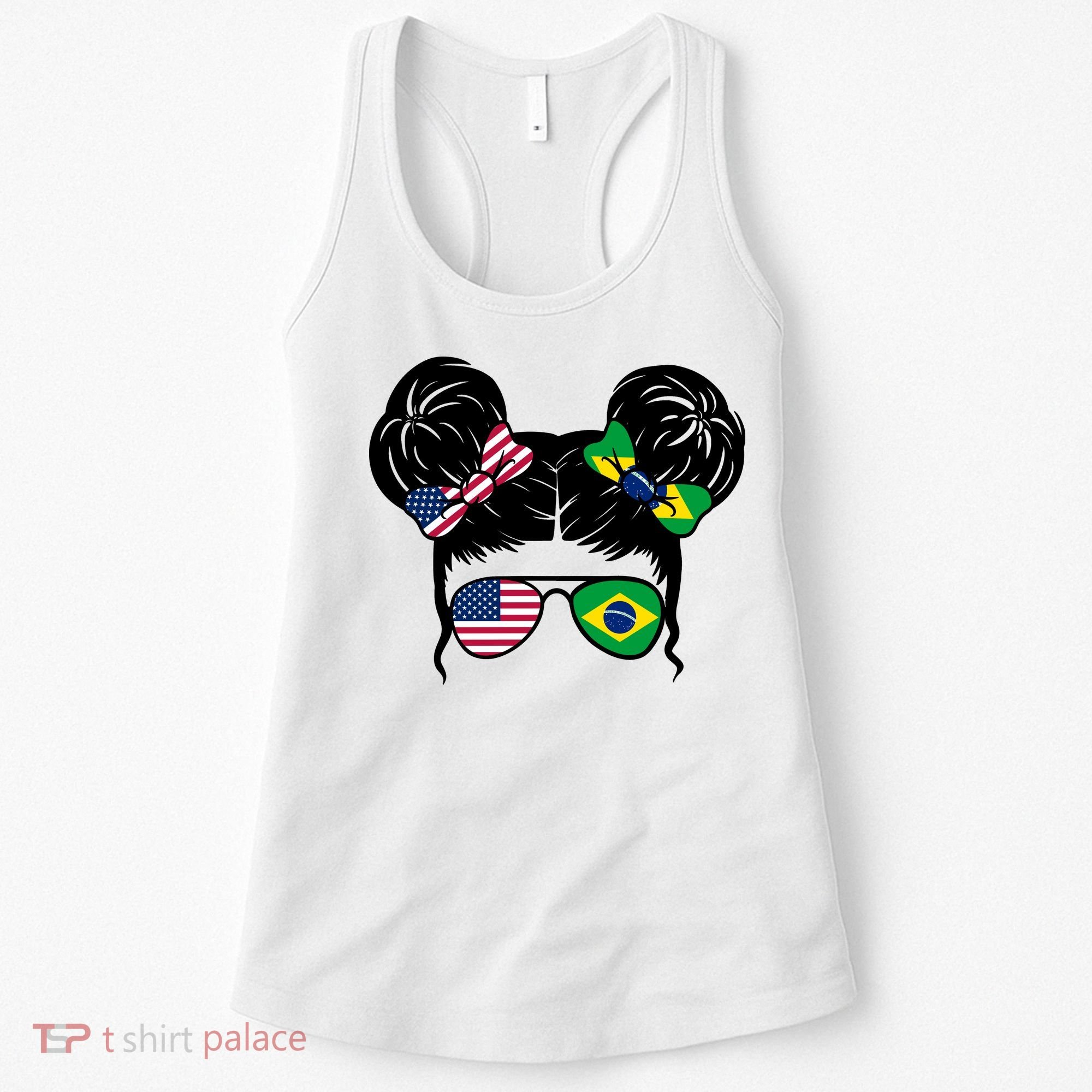 Brazil And United States Flag Messy Bun Women's Tank Top