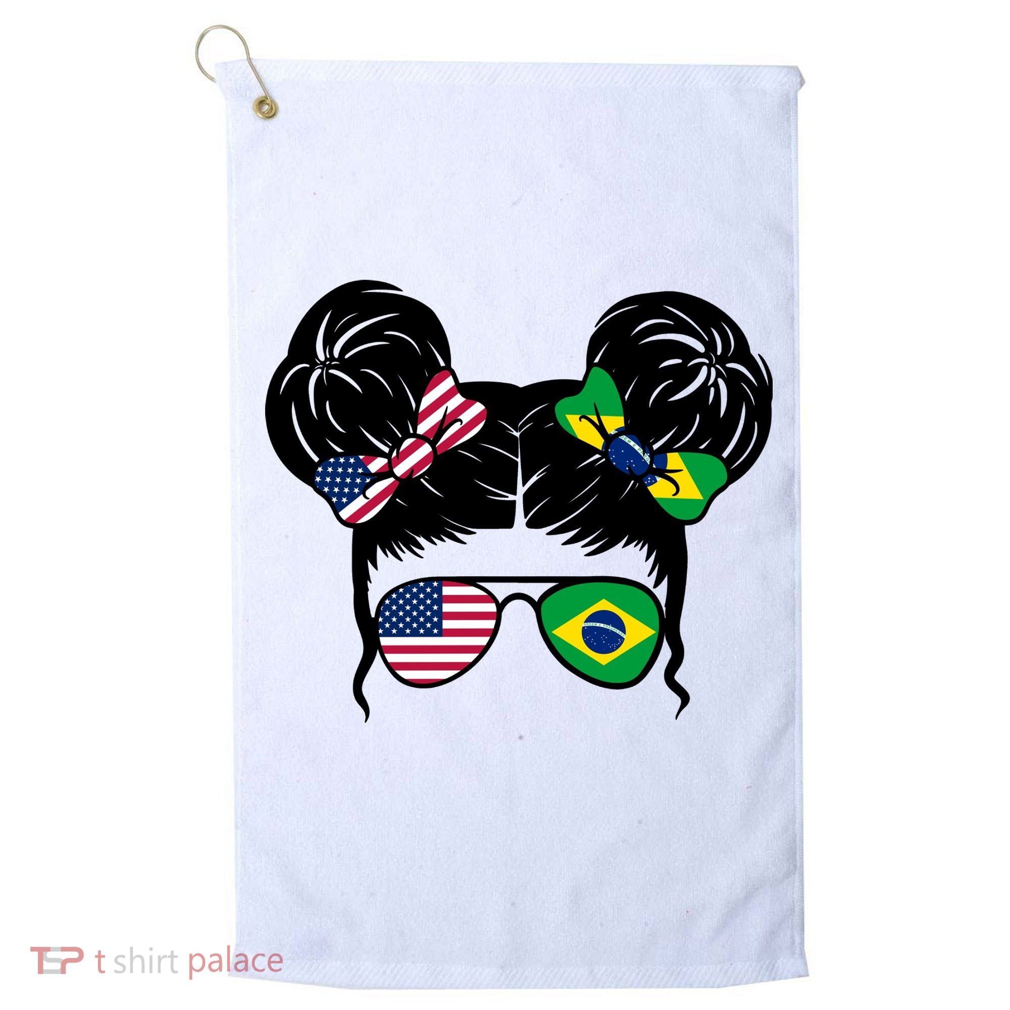Brazil And United States Flag Messy Bun Golf Towel