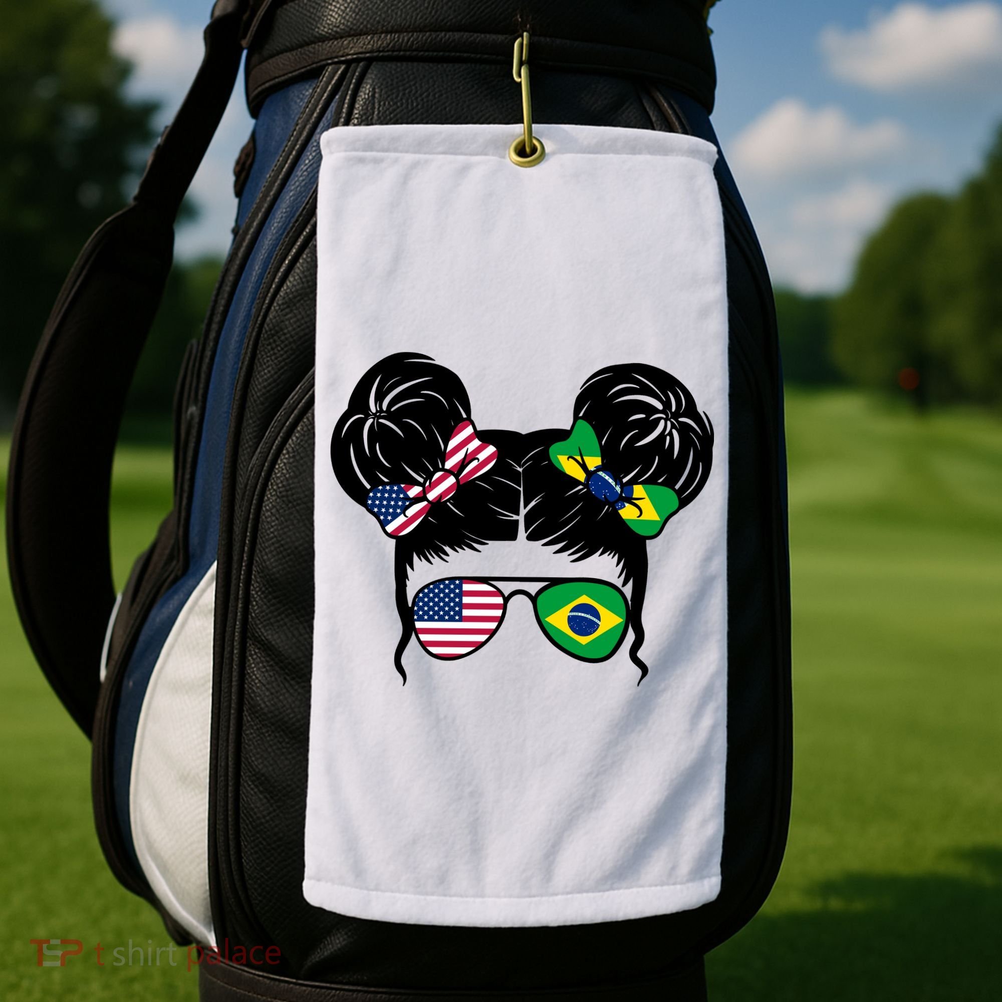 Brazil And United States Flag Messy Bun Golf Towel