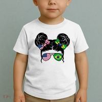 Brazil And United States Flag Messy Bun Toddler T-Shirt thumb 2