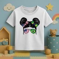 Brazil And United States Flag Messy Bun Toddler T-Shirt thumb 3