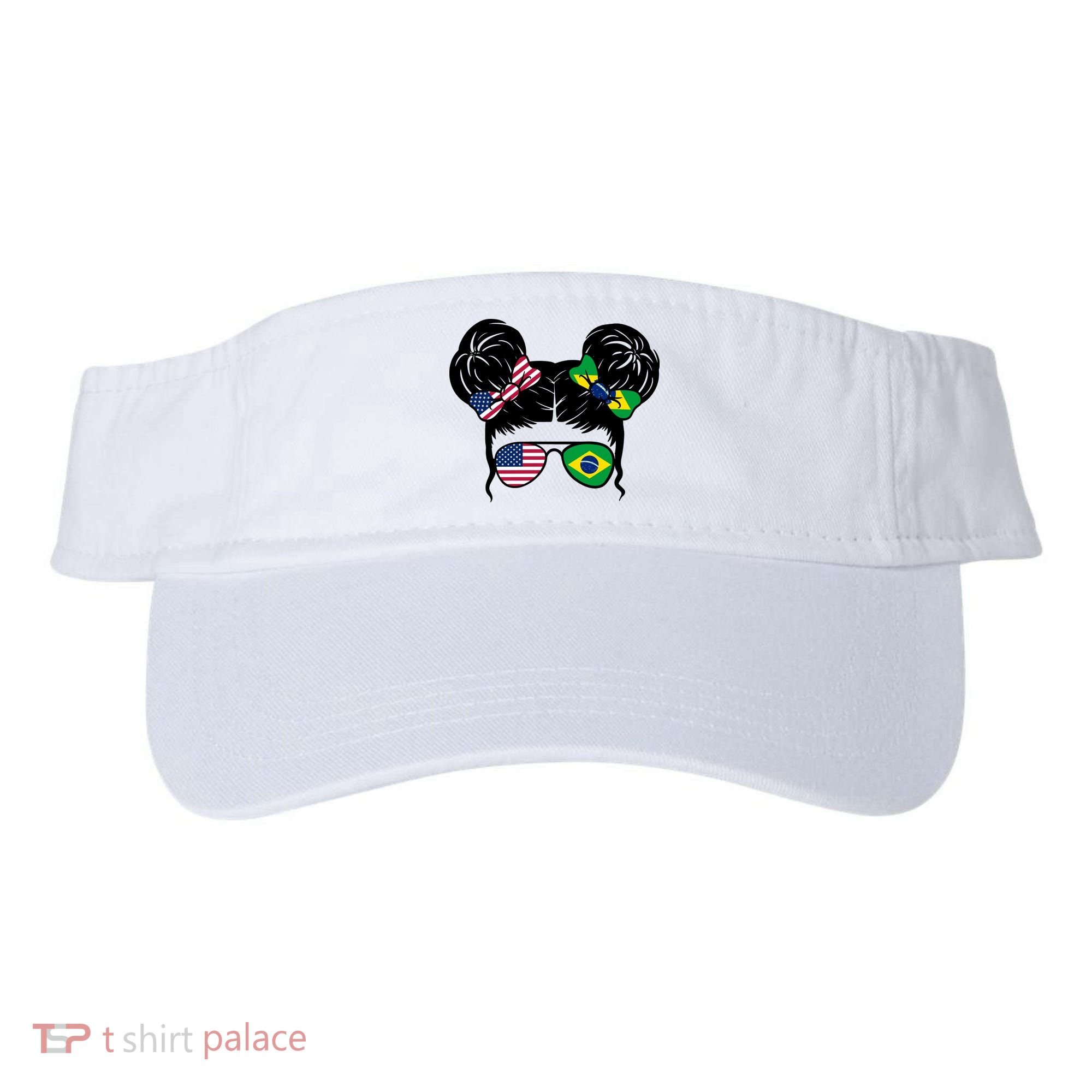 Brazil And United States Flag Messy Bun Visor