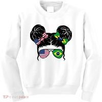 Brazil And United States Flag Messy Bun Kids Sweatshirt thumb 0