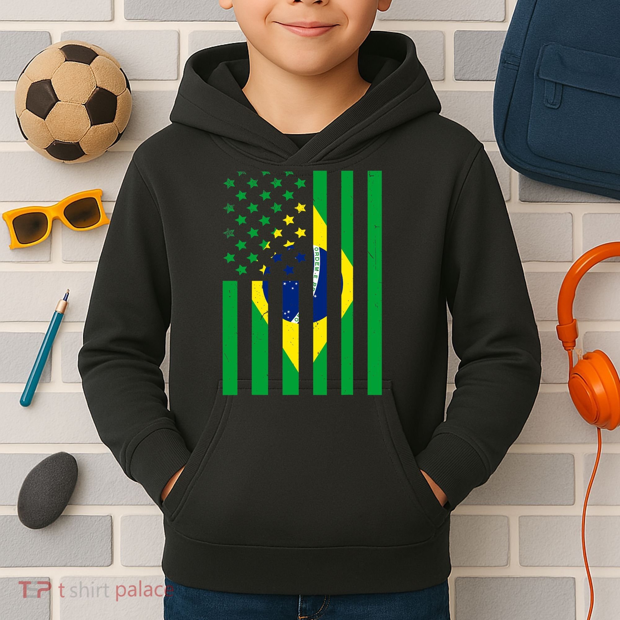 Brazil American USA Flag Brazilian Pride Kids Hoodie