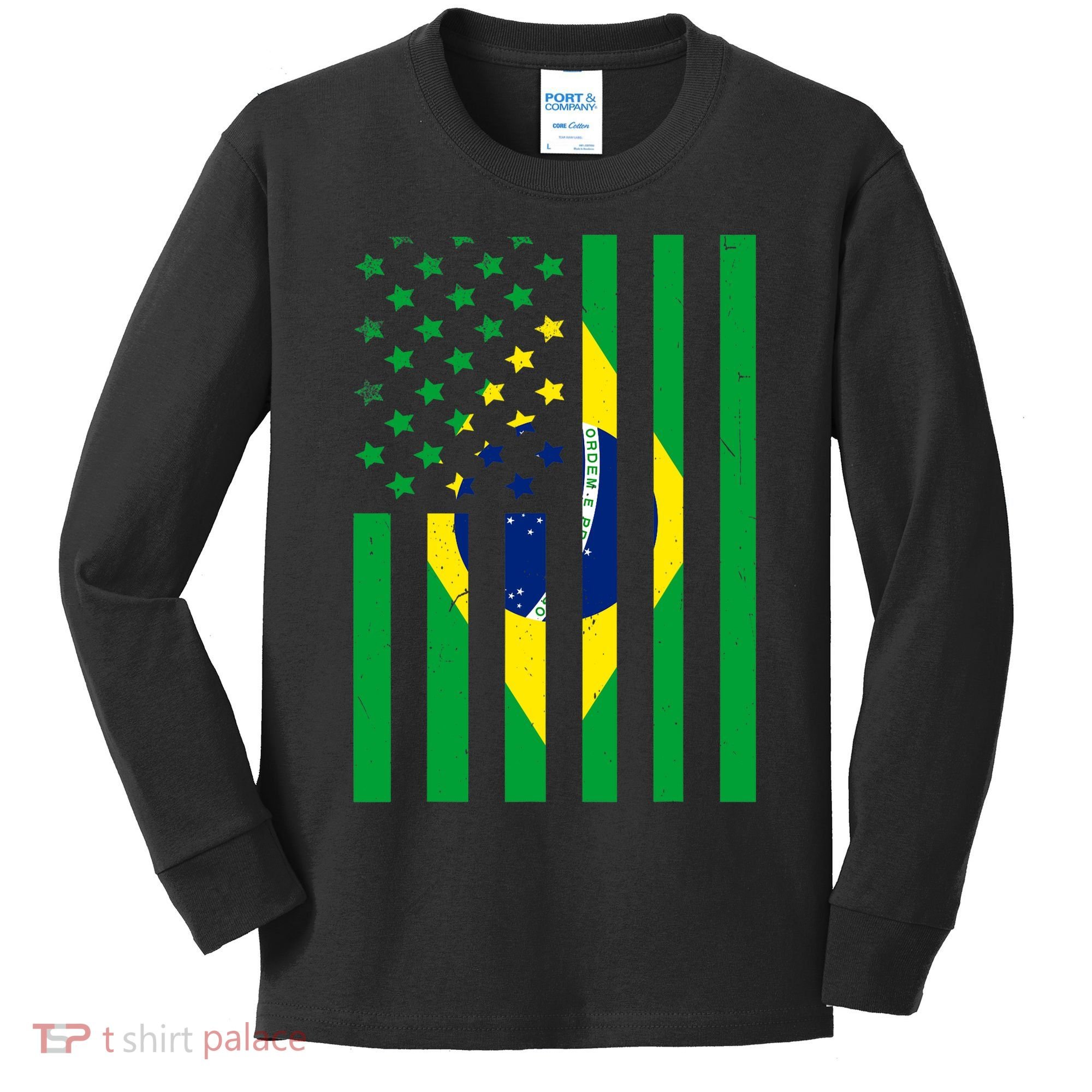Brazil American USA Flag Brazilian Pride Kids Long Sleeve Shirt