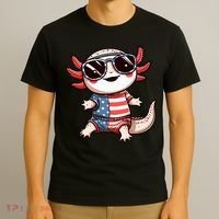 Beautiful Axolotl USA Flag Sunglasses 4th Of July Axolotl T-Shirt thumb 3