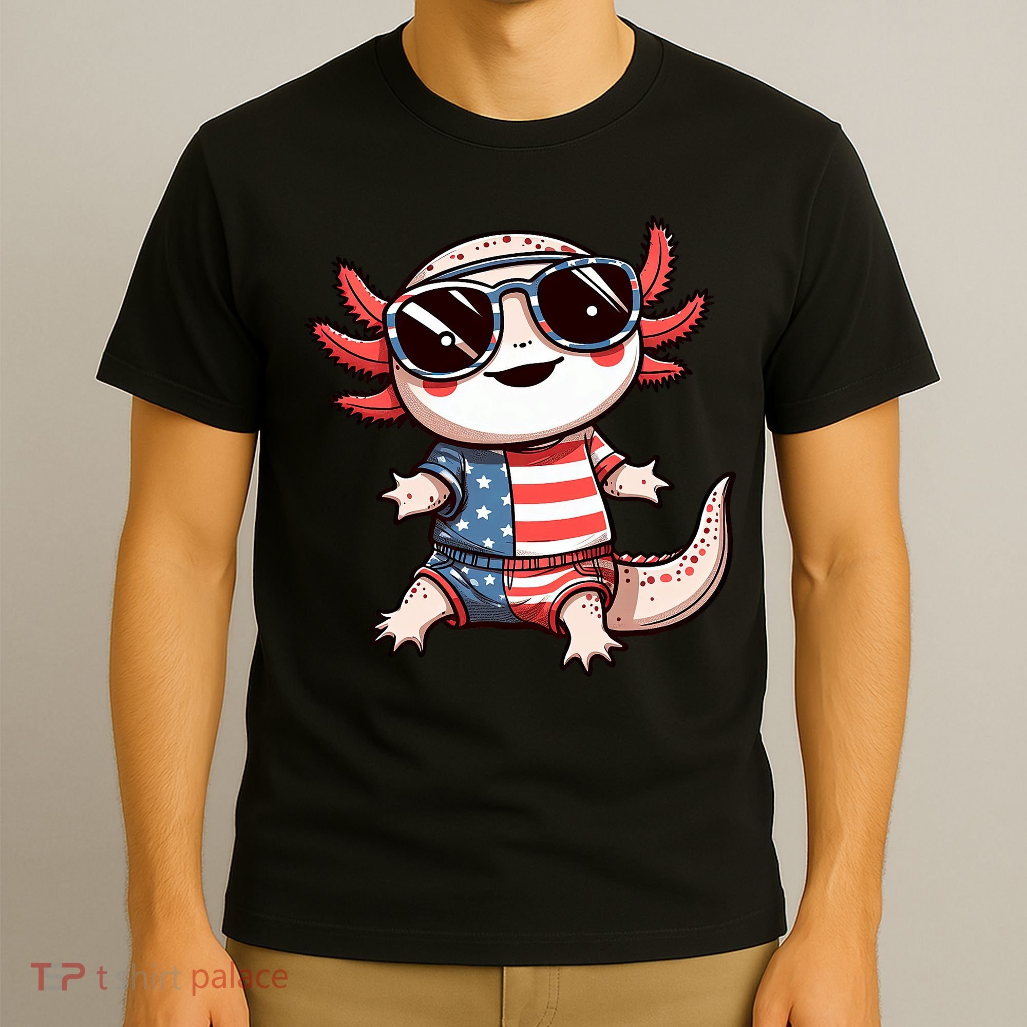 Beautiful Axolotl USA Flag Sunglasses 4th Of July Axolotl T-Shirt