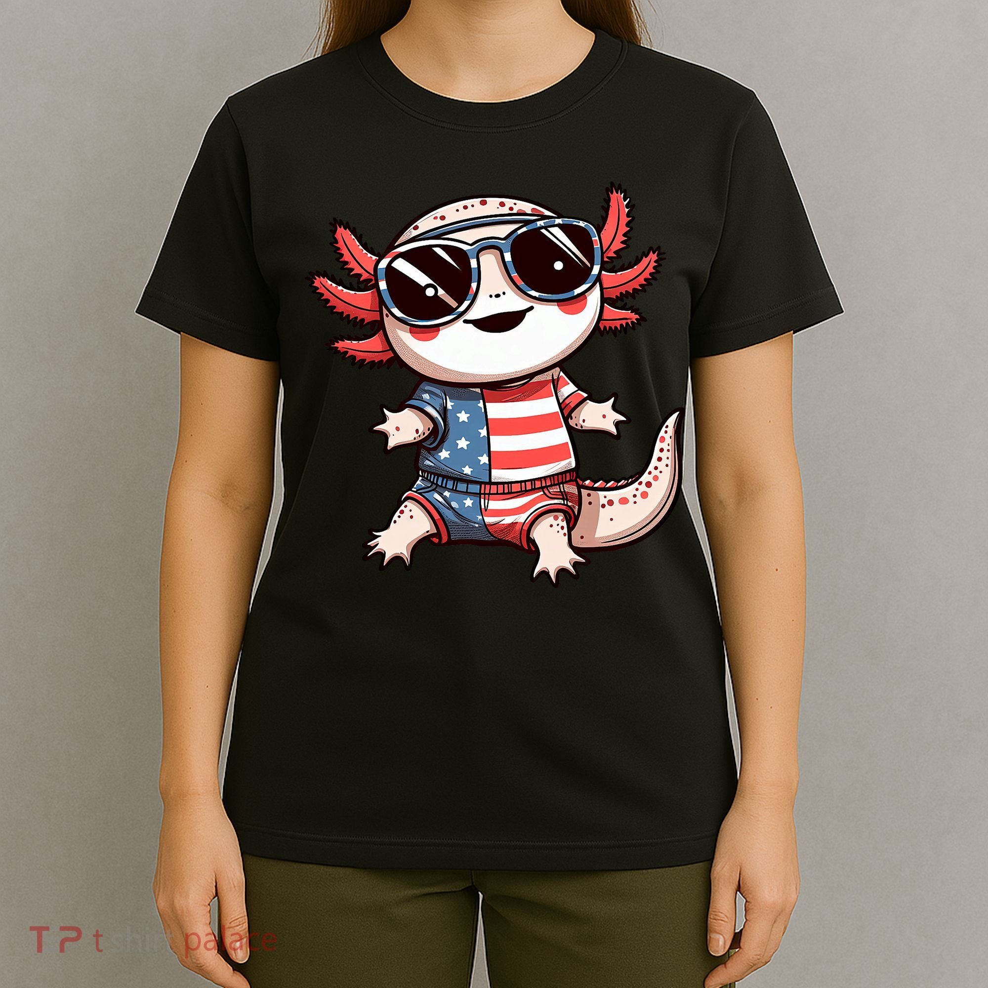 Beautiful Axolotl USA Flag Sunglasses 4th Of July Axolotl T-Shirt