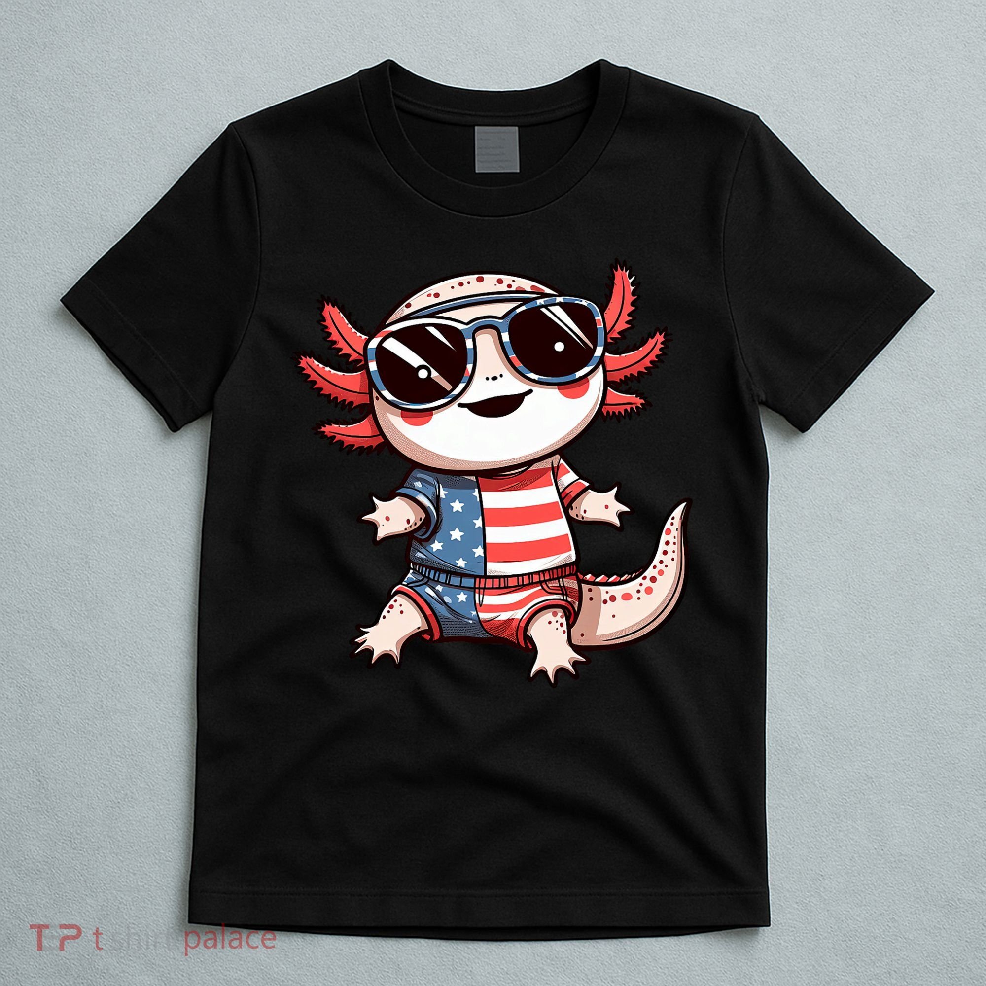 Beautiful Axolotl USA Flag Sunglasses 4th Of July Axolotl T-Shirt
