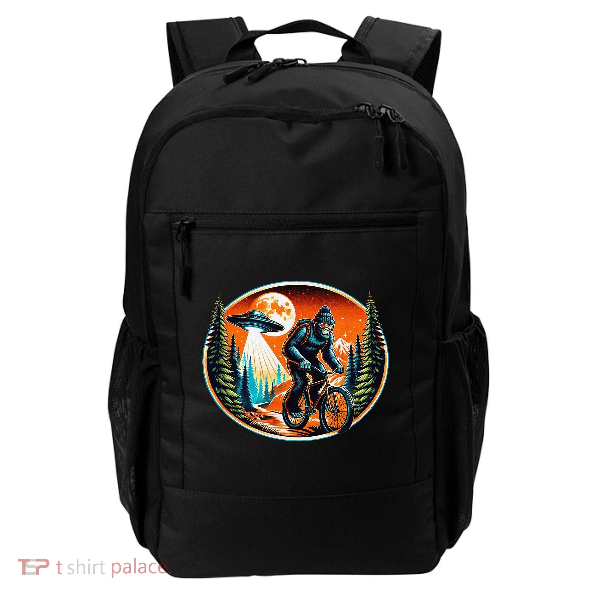 Bigfoot Alien Ufo Bicycle Ride Sasquatch On Bicycle Backpack