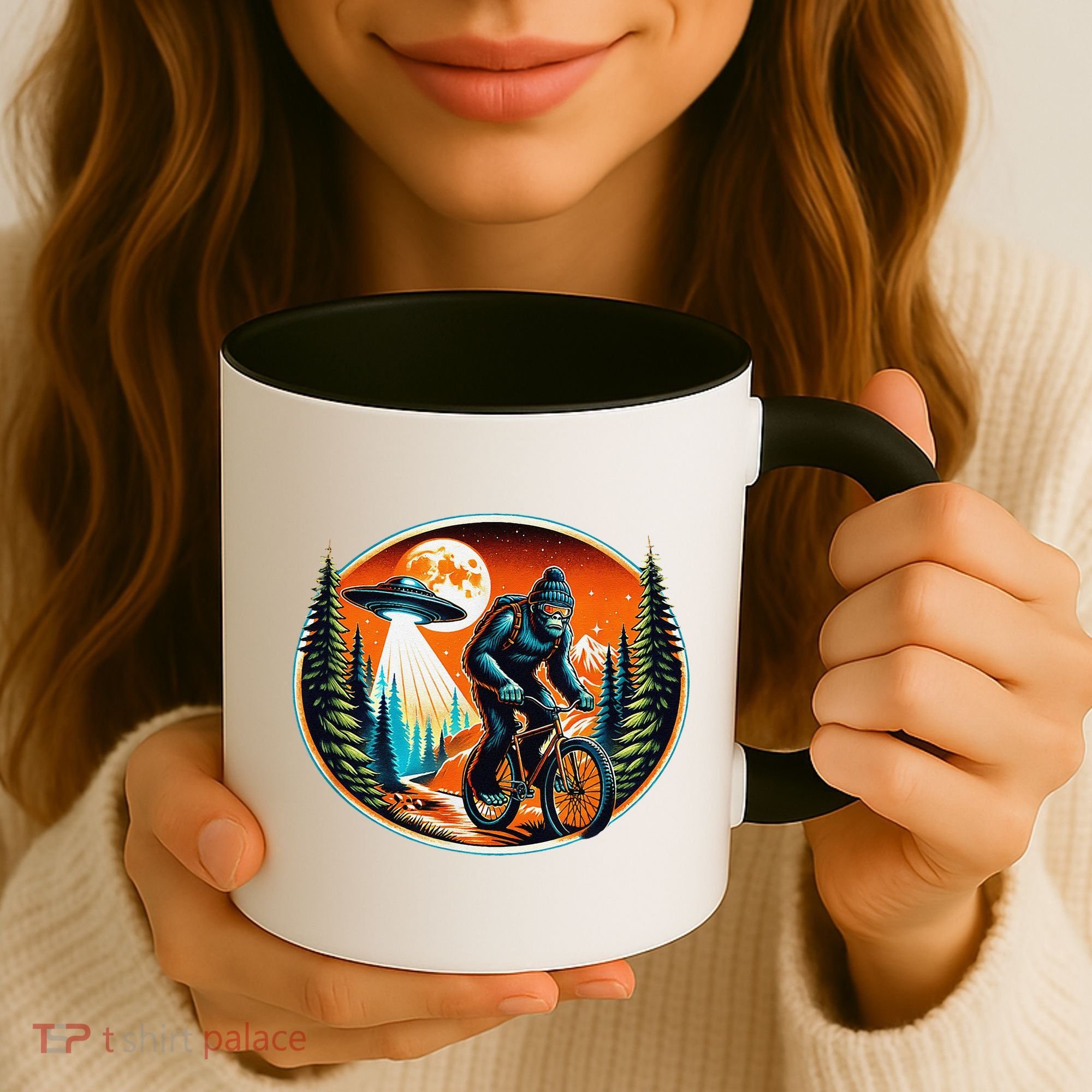 Bigfoot Alien Ufo Bicycle Ride Sasquatch On Bicycle Coffee Mug