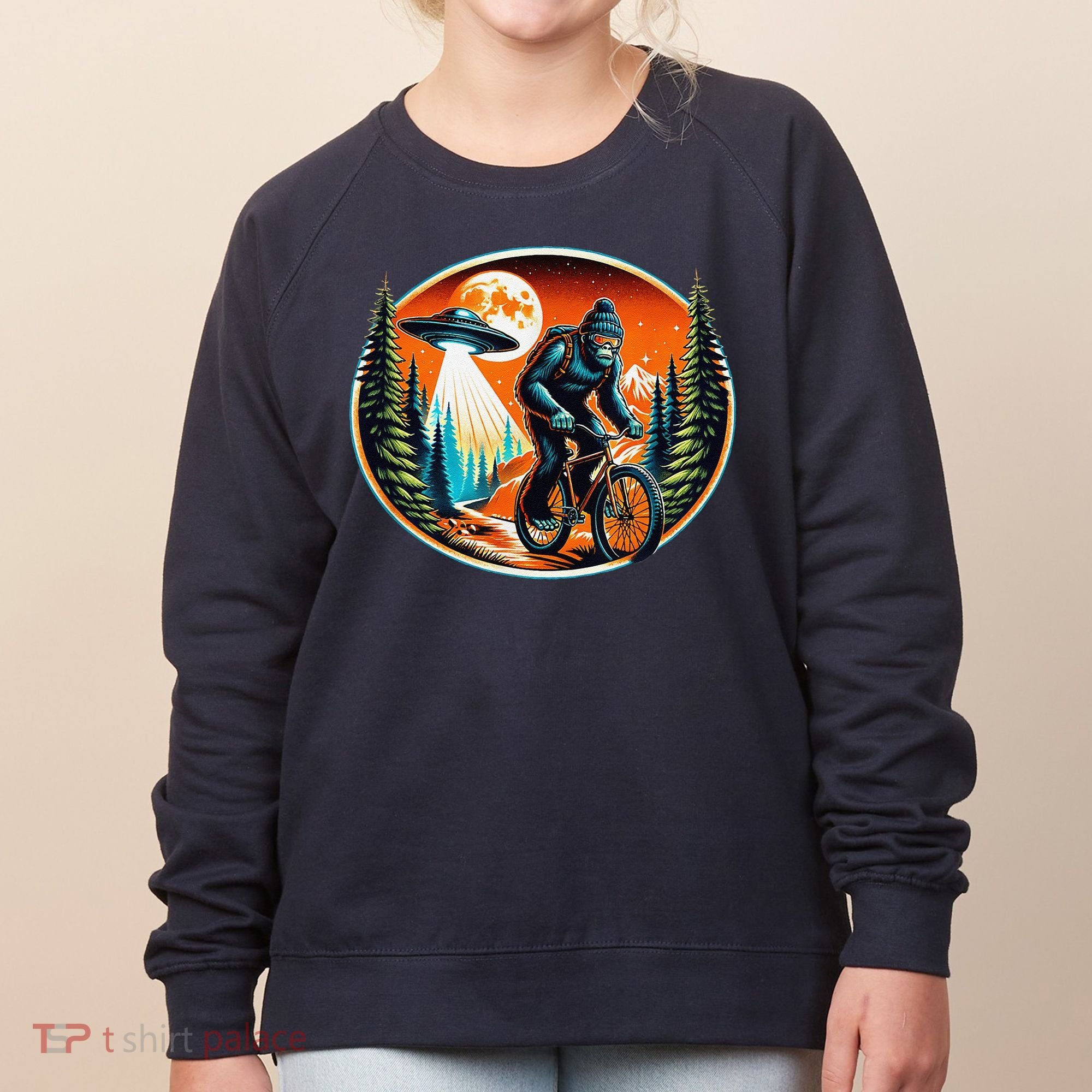 Bigfoot Alien Ufo Bicycle Ride Sasquatch On Bicycle Women's Sweatshirt
