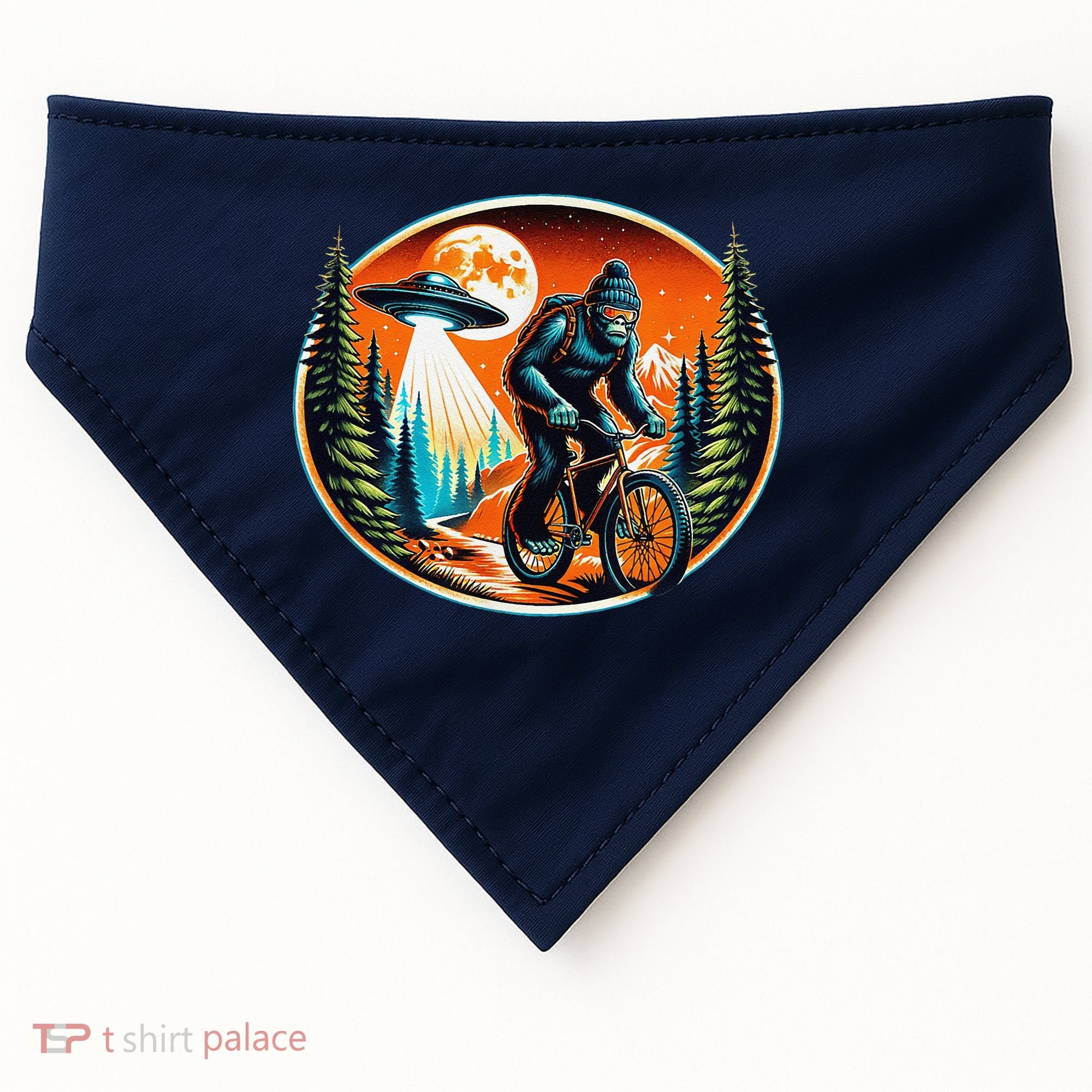 Bigfoot Alien Ufo Bicycle Ride Sasquatch On Bicycle USA-Made Doggie Bandana