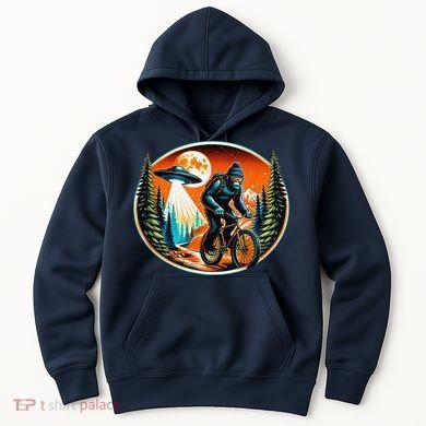 Bigfoot Alien Ufo Bicycle Ride Sasquatch On Bicycle Hoodie