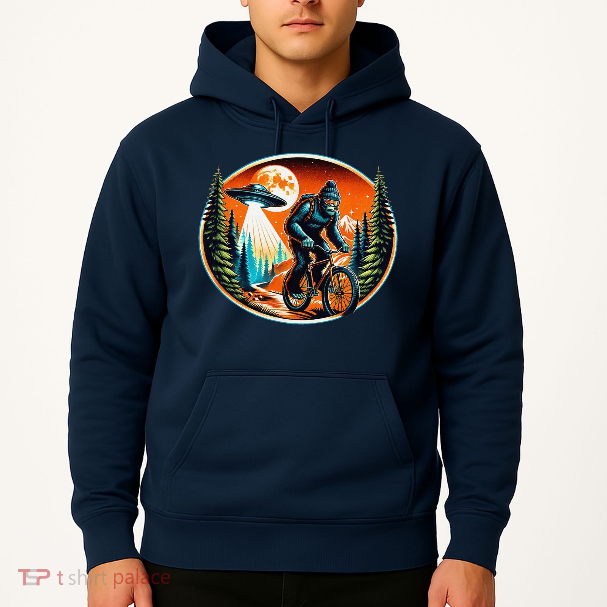 Bigfoot Alien Ufo Bicycle Ride Sasquatch On Bicycle Hoodie