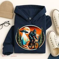 Bigfoot Alien Ufo Bicycle Ride Sasquatch On Bicycle Hoodie thumb 4