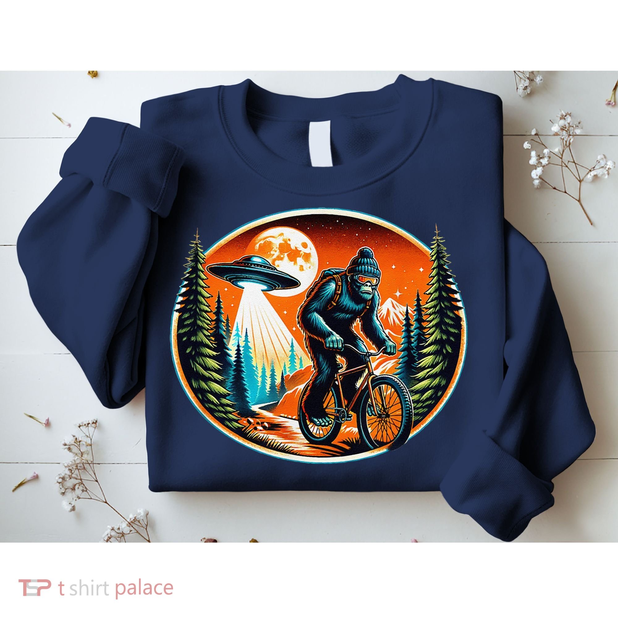 Bigfoot Alien Ufo Bicycle Ride Sasquatch On Bicycle Sweatshirt