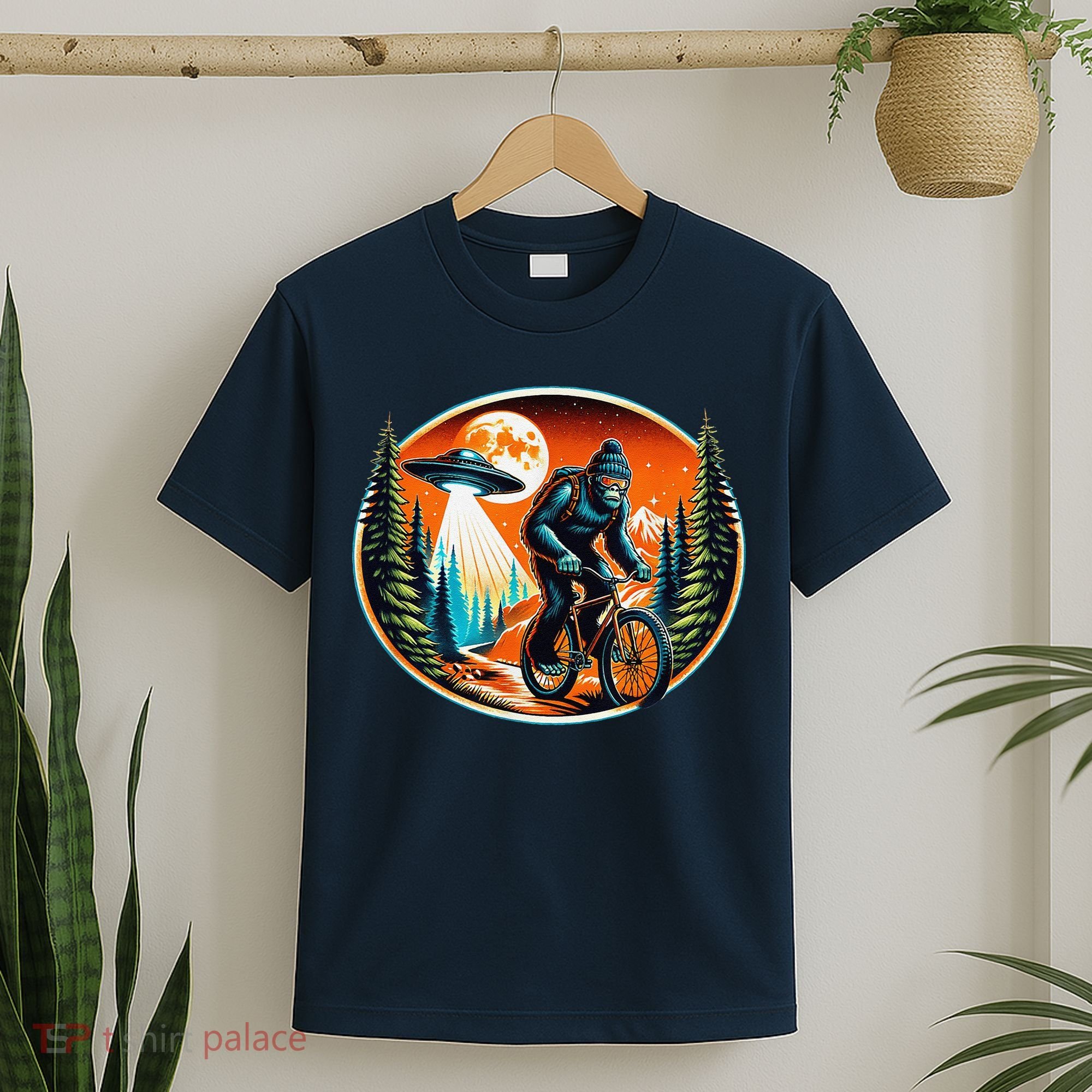 Bigfoot Alien Ufo Bicycle Ride Sasquatch On Bicycle T-Shirt