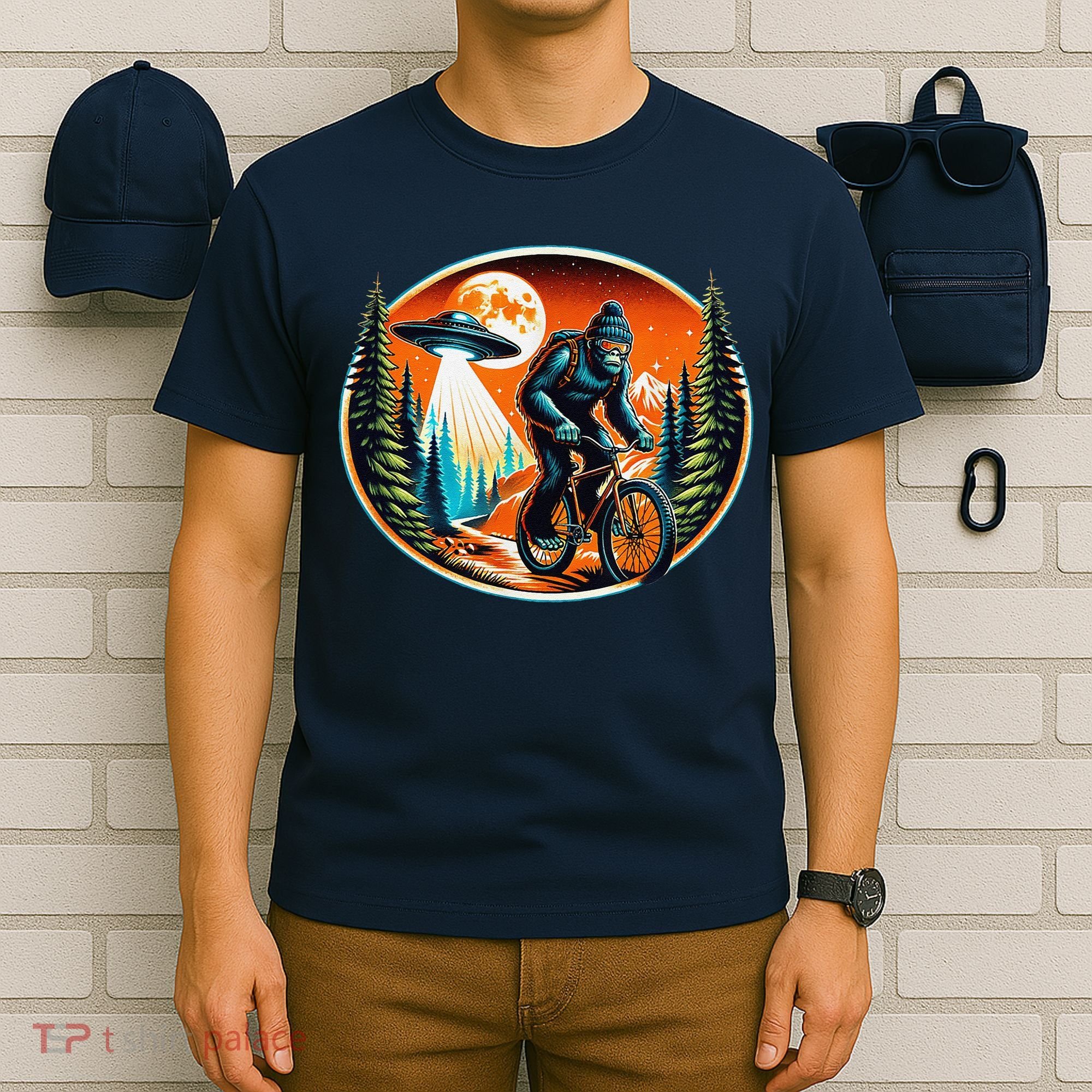 Bigfoot Alien Ufo Bicycle Ride Sasquatch On Bicycle T-Shirt
