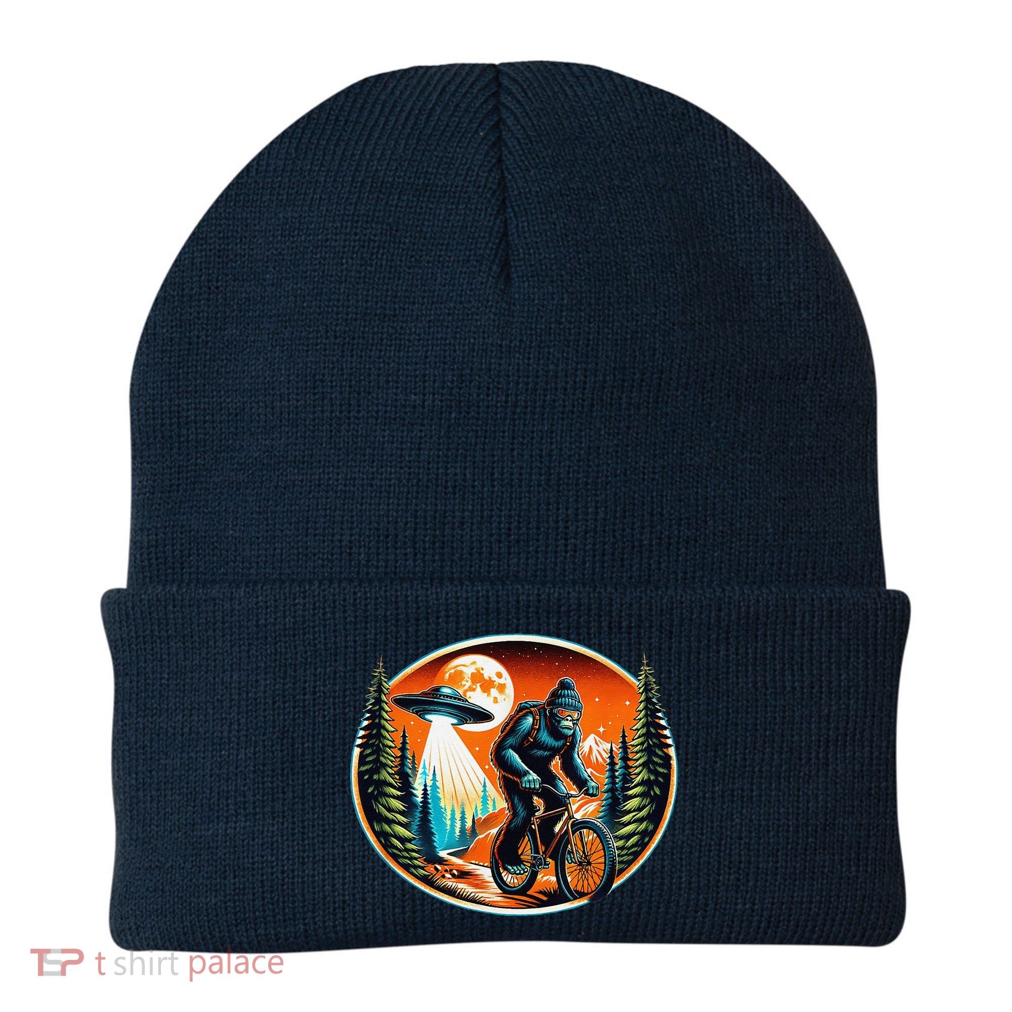 Bigfoot Alien Ufo Bicycle Ride Sasquatch On Bicycle Beanie